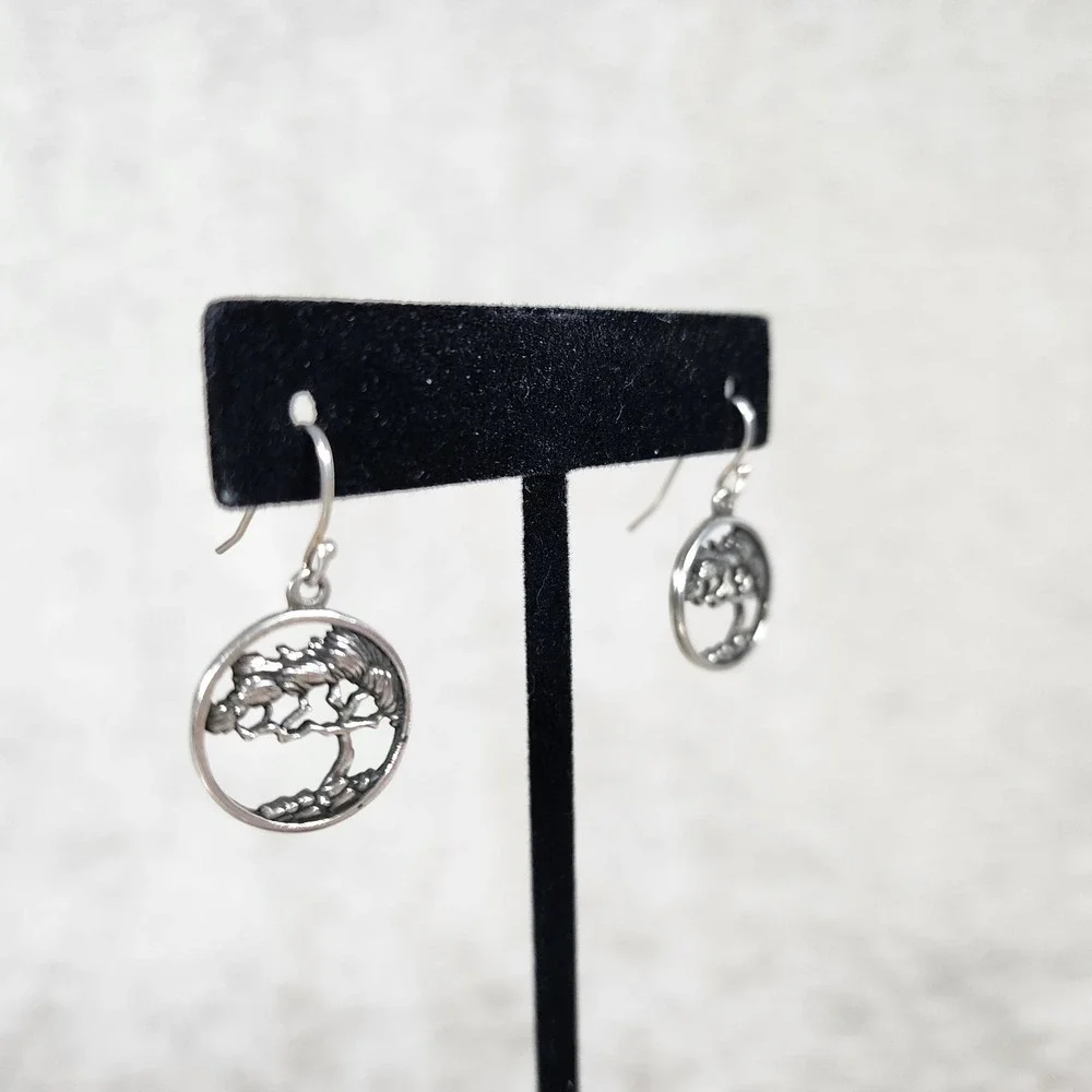 925 Sterling Silver Lone Cypress Tree Dangle Drop Earrings Boho Witchy